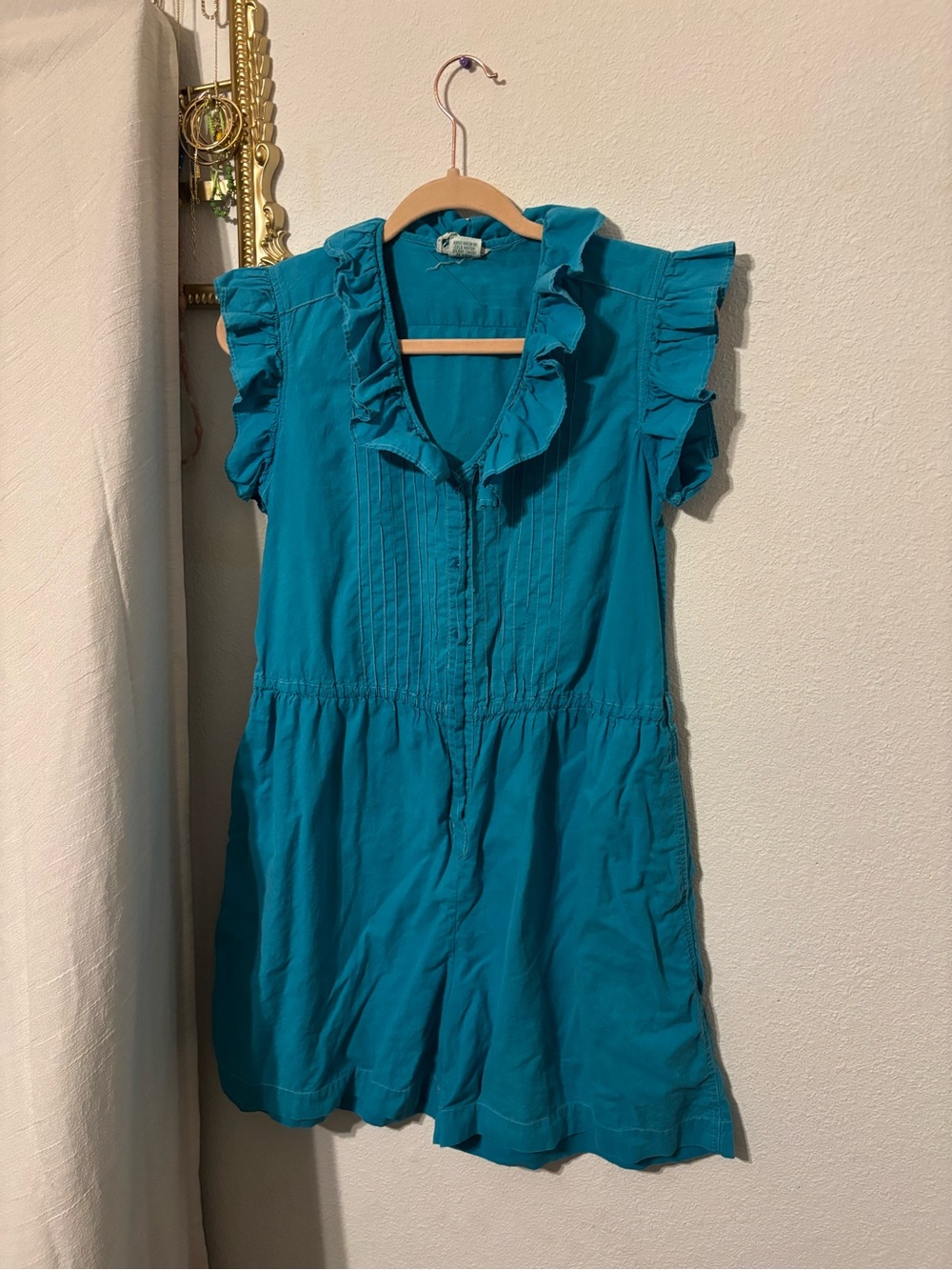 Teal Ruffle-Sleeve Jumpsuit Romper